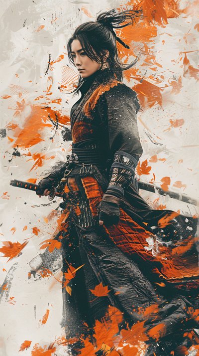 Samurai-Frau im Graffiti-Wildstil, Kampfkunst von F. Abderrahim
