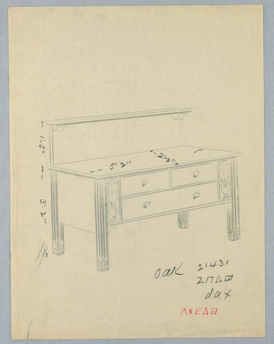 Entwurf für ein rechteckiges Sideboard mit Blumenvasen von A.N. Davenport Co.