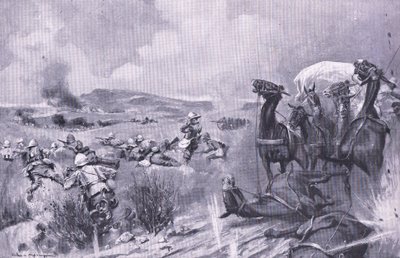 Der Angriff auf den Konvoi bei Buffelspoort, Illustration aus After Pretoria: The Guerilla War, 1902 von A. C. Ball