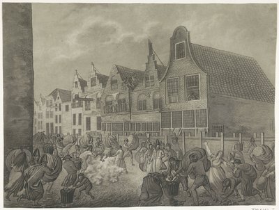 Einsturz der Verschalung entlang der Kortendijk in Gorinchem, 1809 (Serie: Vier Platten der Überschwemmung 1809, gewidmet König Ludwig Napoleon) von A. Lutz