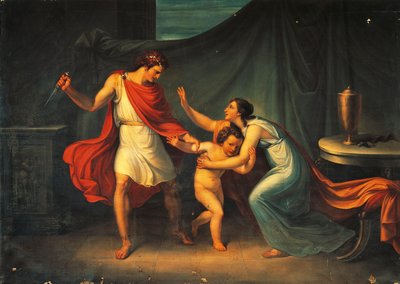 Pyrrhus bedroht das Leben des kleinen Astyanax von Abbondio Bagutti