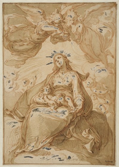 Madonna mit Kind, von Engeln gekrönt von Abraham Bloemaert