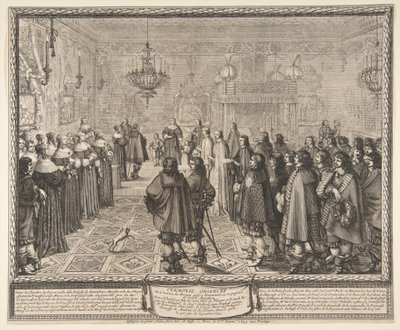 Zeremonie des Ehevertrags zwischen Władysław IV., König von Polen, und Marie Louise Gonzaga, Prinzessin von Mantua, in Fontainebleau von Abraham Bosse