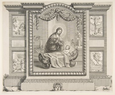 Die Geburt Christi mit Szenen der Verkündigung, der Anbetung der Hirten, der Kreuzigung, 1620-76 von Abraham Bosse
