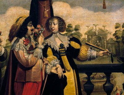 Der Geruchssinn, ca. 1635, von Abraham Bosse (1604-1676), nach einem Gemälde aus einer Serie von 5 von unbekanntem Künstler, Detail, Frankreich von Abraham Bosse