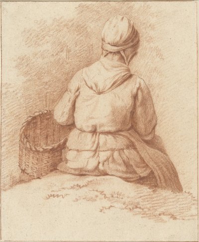 Sitzende Fischerfrau mit einem Korb am Arm, von hinten gesehen von Abraham Johannes Ruytenschildt