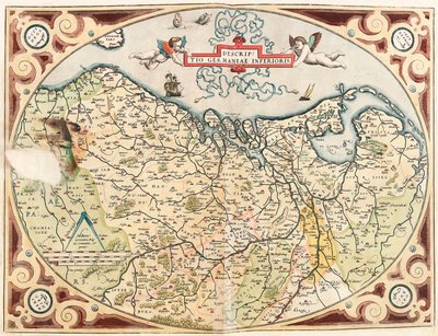 Descriptio Germaniae Inferioris Geographische Karte des Gebiets der Niederländischen Germanen aus „Theatrum Orbis Terrarum“ von Abraham Ortelius von Abraham Ortelius