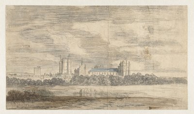 Ansicht des Schlosses von Vincennes, hinter einer Baumreihe von Abraham de Verwer