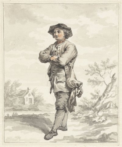 Stehender Mann, die Arme verschränkt, nach links von Abraham van Strij (I)