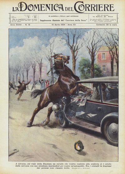 In Livorno, auf der Viale della Stazione, ein Pferd, das in den Stall geführt wurde, hat sich losgerissen von Achille Beltrame