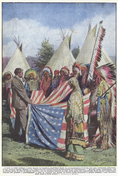Allen indianischen Stämmen wurde die Flagge der Vereinigten Staaten geschenkt von Achille Beltrame