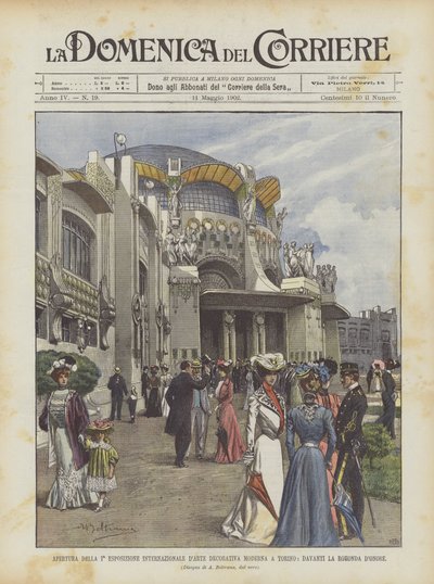 Eröffnung der I. Internationalen Ausstellung für moderne dekorative Kunst in Turin, vor der Ehrenrotunde von Achille Beltrame
