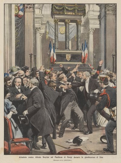 Attentat auf Alfred Dreyfus im Pantheon von Paris während der Verherrlichung von Zola von Achille Beltrame