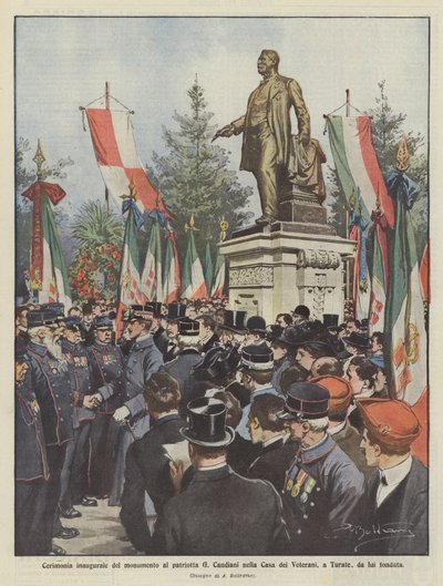 Einweihungszeremonie des Denkmals für den Patrioten G. Candiani im Veteranenhaus in Turate, das er gegründet hat von Achille Beltrame