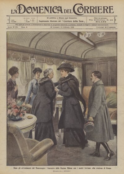 Nach den Ereignissen in Montenegro, das Treffen von Königin Milena mit unseren Herrschern am Bahnhof von Rom von Achille Beltrame