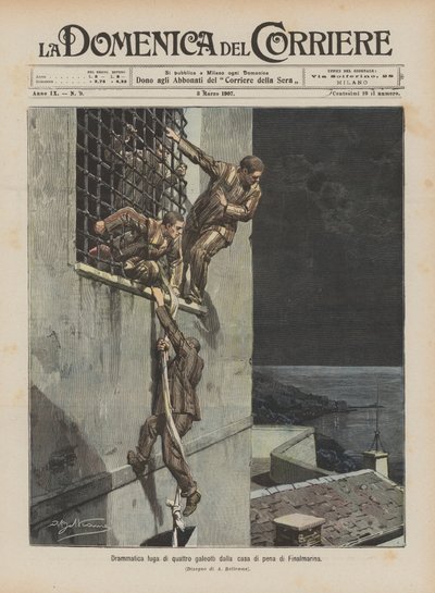 Dramatische Flucht von vier Sträflingen aus dem Gefängnis von Finalmarina von Achille Beltrame