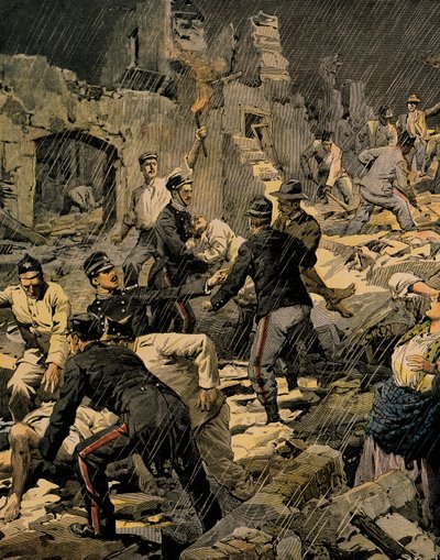 Erdbeben in Kalabrien, aus La Domenica del Corriere von Achille Beltrame