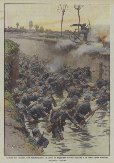 Heldentat eines Soldaten, rettet ein bayerisches Regiment vor dem Ertrinken in Lothringen von Achille Beltrame
