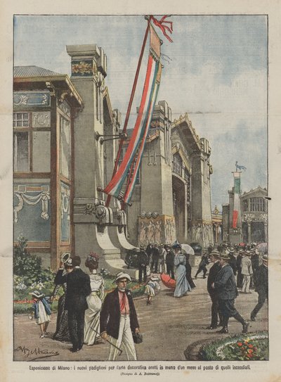 Ausstellung in Mailand, die neuen Pavillons für dekorative Kunst, die in weniger als einem Monat errichtet wurden von Achille Beltrame