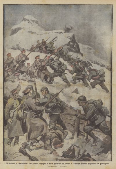 Die Italiener in Mazedonien, Iala rechts erobert die starke Position des Dente di Velusina von Achille Beltrame