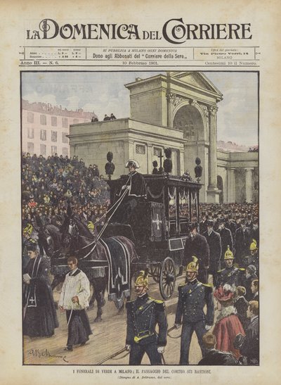 Die Beerdigung von Verdi in Mailand, der Durchzug des Trauerzugs über die Bastionen von Achille Beltrame