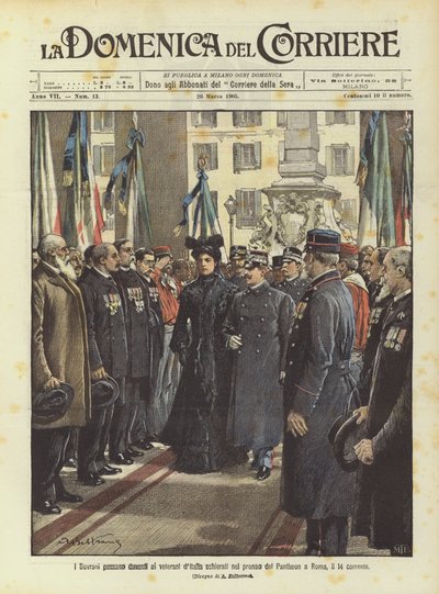 Die Herrscher marschieren an den aufgereihten italienischen Veteranen im Pronaos des Pantheons in Rom vorbei, am 14. Mai von Achille Beltrame