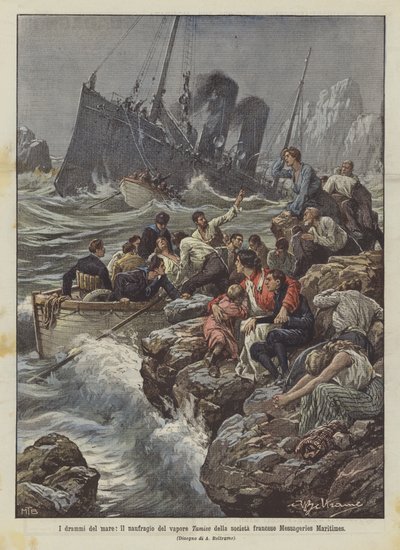 Die Dramen des Meeres, der Schiffbruch des Dampfers Tamise der französischen Gesellschaft Messageries Maritimes von Achille Beltrame