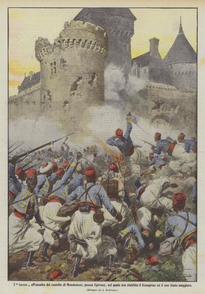 Die Turcos beim Angriff auf das Schloss von Mondement bei Epernay, in dem sich von Achille Beltrame