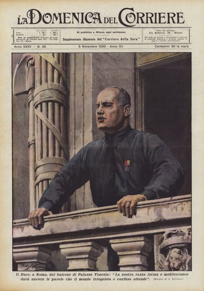Der Duce in Rom, vom Balkon des Palazzo Venezia von Achille Beltrame