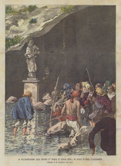 Die Pilgerfahrt zum Lebenswasserbecken im Rosental (Valsassina) von Achille Beltrame