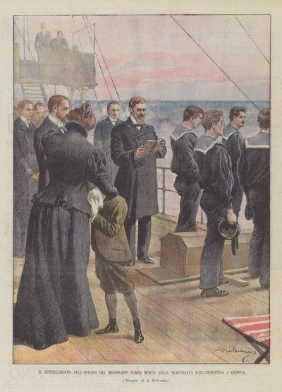 Die Seebestattung des Millionärs Tomba, gestorben auf der Überfahrt von Argentinien nach Genua von Achille Beltrame