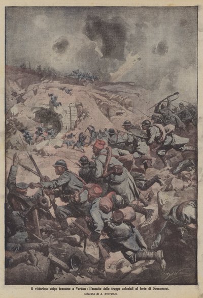 Der siegreiche französische Angriff auf Verdun, der Sturm der Kolonialtruppen auf das Fort Douaumont von Achille Beltrame