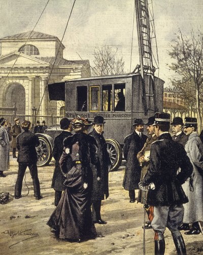 Der italienische Physiker Guglielmo Marconi nimmt an Experimenten mit der ersten mobilen Radiostation in Mailand teil, 30. Dezember von Achille Beltrame