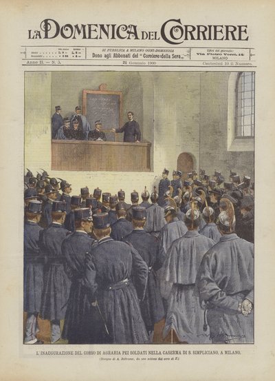 Eröffnung des Agrarkurses für Soldaten in der Kaserne von S. Simpliciano, Mailand von Achille Beltrame