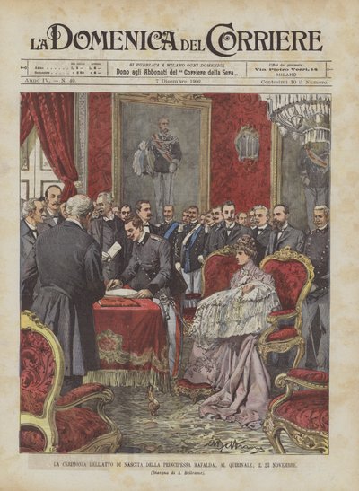 Die Zeremonie der Geburt der Prinzessin Mafalda im Quirinal am 23. November von Achille Beltrame