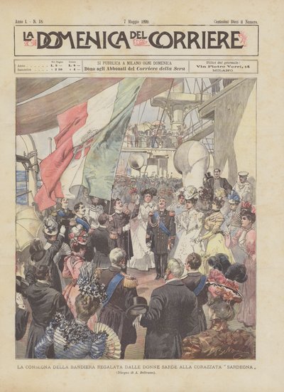 Die Übergabe Der Von Den Sardischen Frauen Gespendeten Fahne An Das Schlachtschiff Sardegna von Achille Beltrame