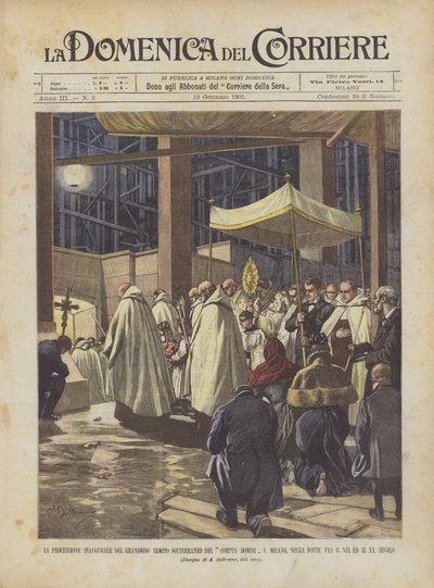 Die Eröffnungsprozession des grandiosen unterirdischen Tempels des Corpus Domini in Mailand von Achille Beltrame