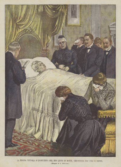 Königin Victoria von England auf ihrem Sterbebett, umgeben von ihren Kindern und Enkeln von Achille Beltrame