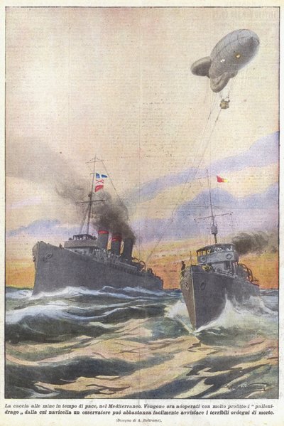 Die Minenjagd in Friedenszeiten im Mittelmeer von Achille Beltrame