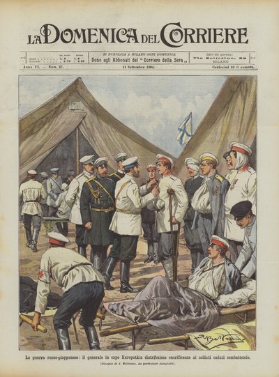 Der russisch-japanische Krieg, General Kuropatkin verleiht Auszeichnungen an gefallene Soldaten von Achille Beltrame