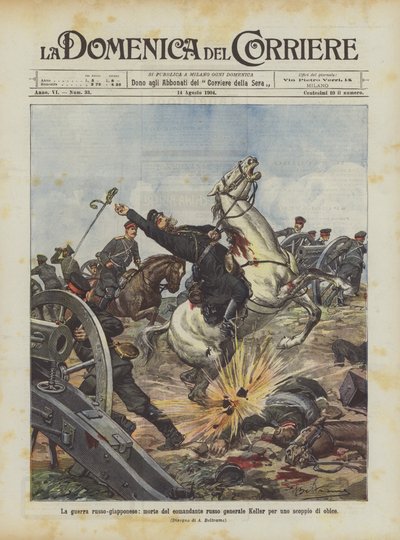 Der russisch-japanische Krieg, Tod des russischen Kommandanten General Keller durch eine Granatexplosion von Achille Beltrame