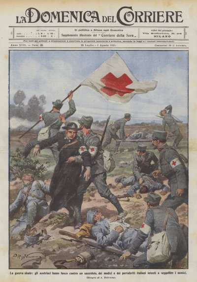 Der unfaire Krieg, die Österreicher schießen auf einen Priester, Ärzte und Sanitäter von Achille Beltrame