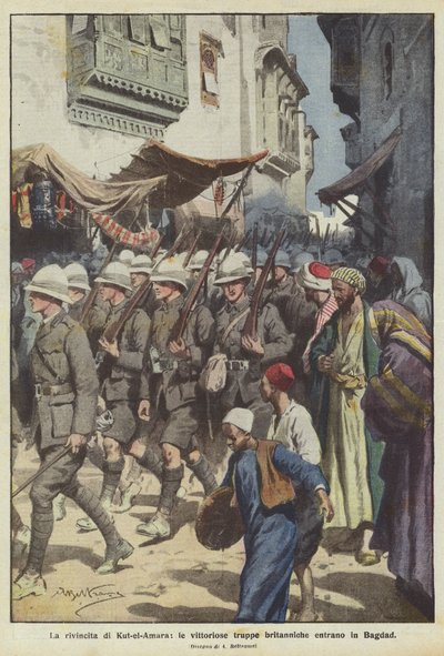 Die Rache von Kut-el-Amara, die siegreichen britischen Truppen marschieren in Bagdad ein von Achille Beltrame