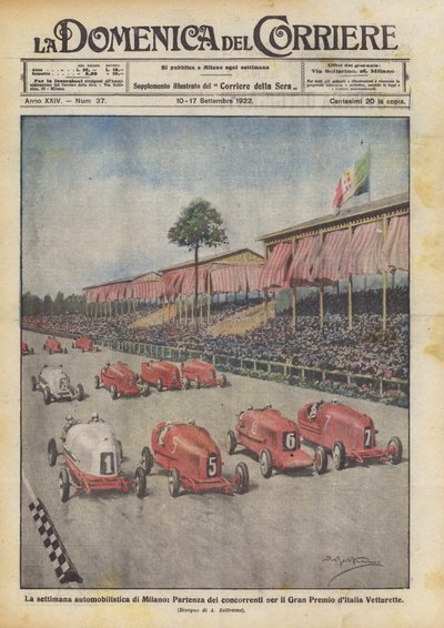 Die Automobilwoche in Mailand, Start der Teilnehmer für den Großen Preis von Italien Vetturette von Achille Beltrame