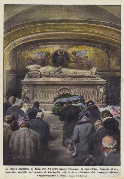 Das endgültige Grab von Papst Pius XI. in den Vatikanischen Grotten, in St. Peter von Achille Beltrame