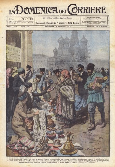 La tragedia dei nuovi poveri a Mosca (Farblithographie) von Achille Beltrame