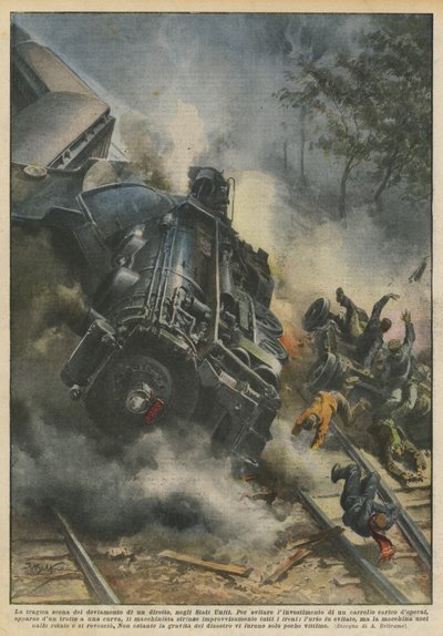 Die tragische Szene der Entgleisung eines Schnellzugs in den USA von Achille Beltrame