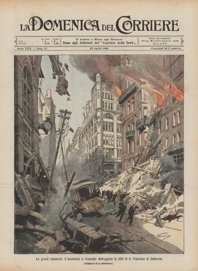 Die großen Katastrophen, das Erdbeben und das Feuer zerstören die Stadt San Francisco, Kalifornien von Achille Beltrame