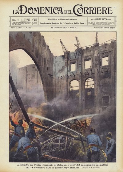 Der Brand des Teatro Comunale in Bologna von Achille Beltrame