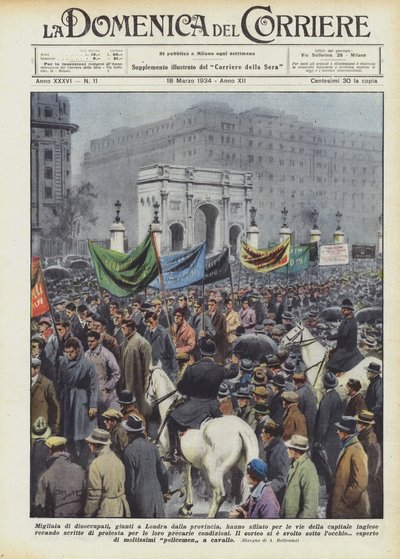 Tausende von Arbeitslosen, die aus der Provinz nach London gekommen sind, marschierten durch die Straßen der Hauptstadt von Achille Beltrame
